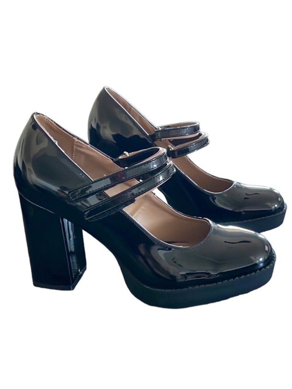 BAMBOO 🖤BLACK🖤 FAUX PATENT MARY JANE HEELS PLATFORM SHOES SIZE 9 🌟NWOT🌟
